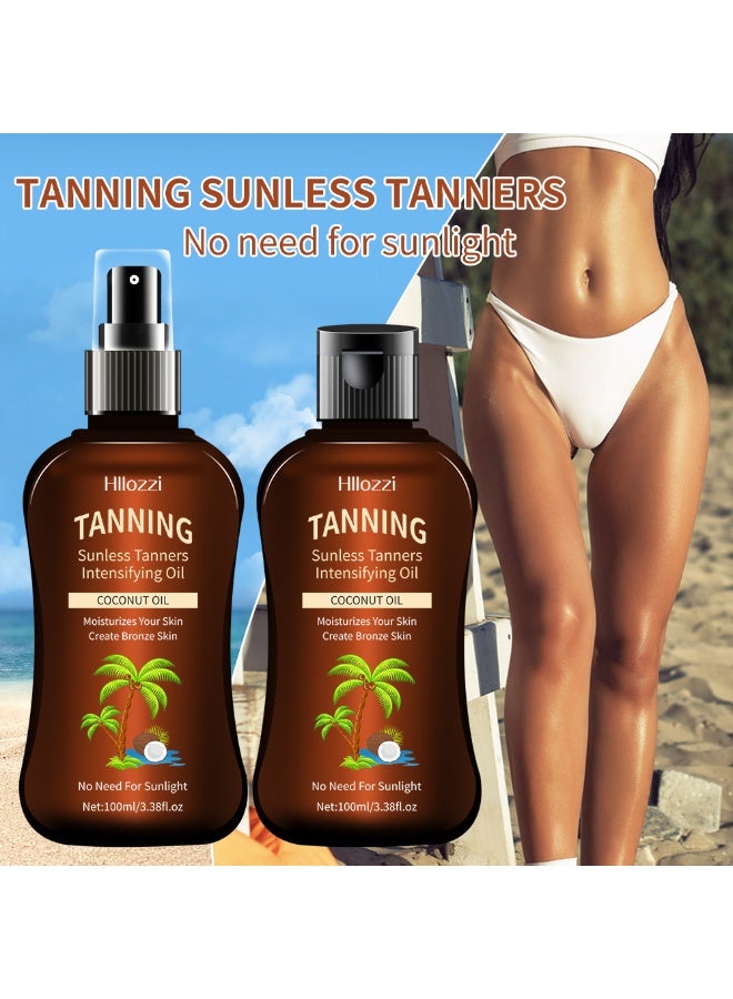 Hllozzi Hillozzi Sunless Tanning Oil with Coconut Oil: Moisturizes Skin and Creates a Bronze Tan [Spray Nozzle] + [Flip-Cap Nozzle] 2-Pack - Image 5